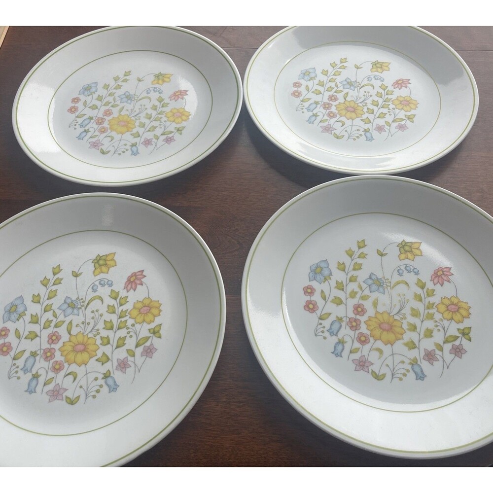 Vintage Corelle Spring Meadow Set Of 4 Dinner 10 1/4 Inches Plates Lot Flowers